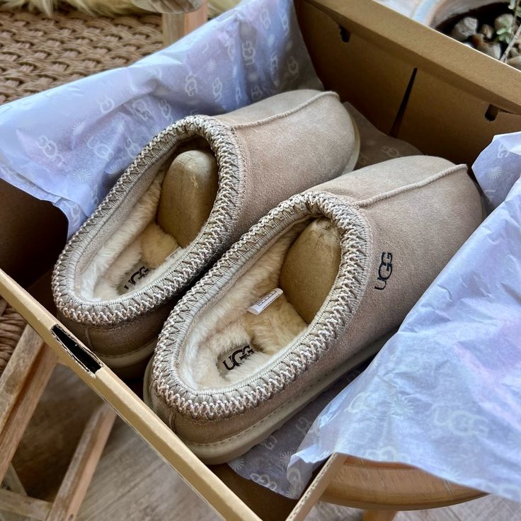 Women's Tasman Shearling Slippersnew In A Box Taxman’s Uggs, Uggs For Women, Ugg Tasman Aesthetic, Tasman Slipper Uggs, Ugg Antelope, Uggs Tazz, Fuzzy Shoes, Ugg Shoes Women, Cute Uggs