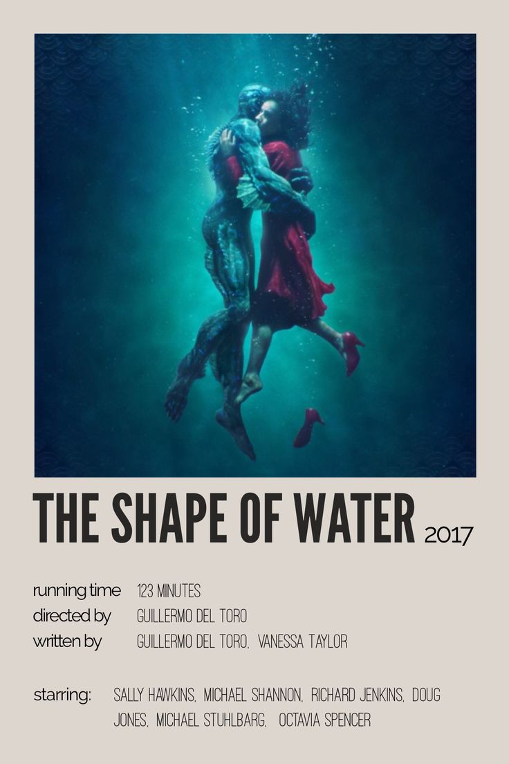 the shape of water movie poster with two people hugging under water and text that reads,'the shape of water 2017 '