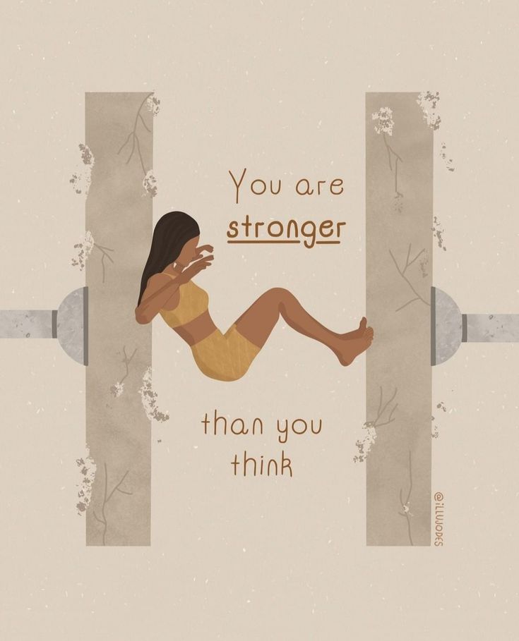 an illustration of a woman sitting on top of a door with the words you are stronger than you think