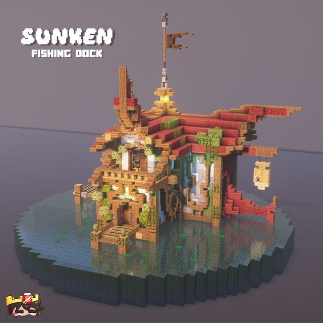 an image of a house made out of legos on the water with text that reads, sunken fishing dock