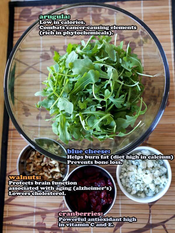 the ingredients for a salad are displayed in bowls