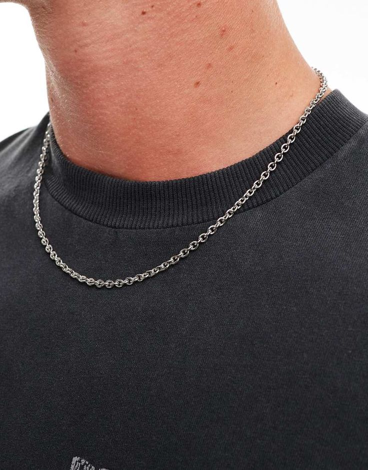 Accessories by ASOS DESIGN It's the details for us... Fine chain Adjustable length Lobster clasp You can shower, swim and work out with me Chains Necklace For Men, Silver Necklaces For Men, Necklace Men��’s, Men’s Chains, Men’s Necklaces, Boy Jewelry, Flat Chain Necklace, Chain Necklace Men, Mens Chain