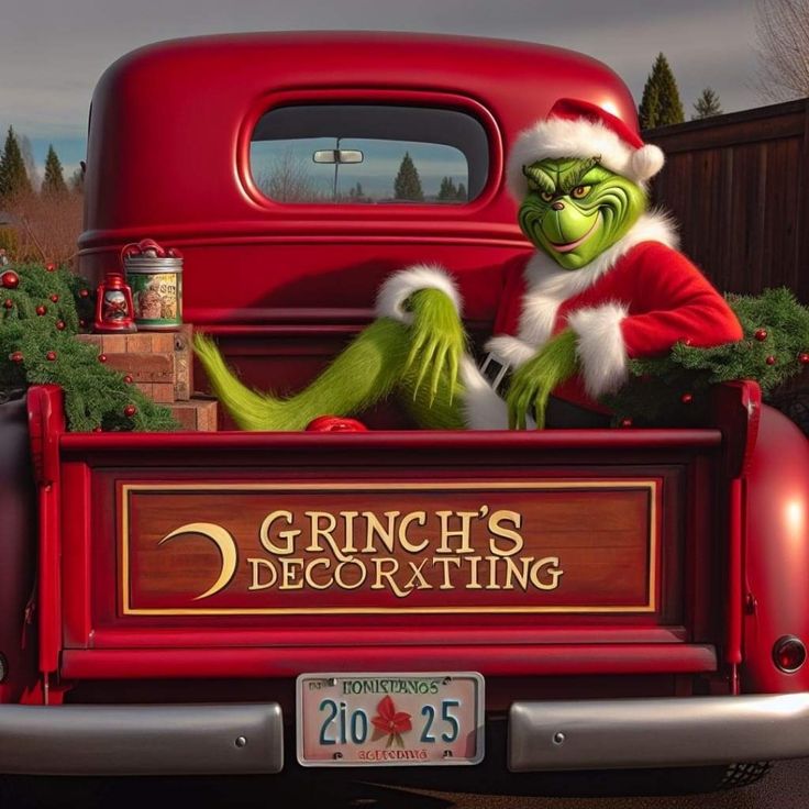 the grinch's decorating truck is decorated for christmas