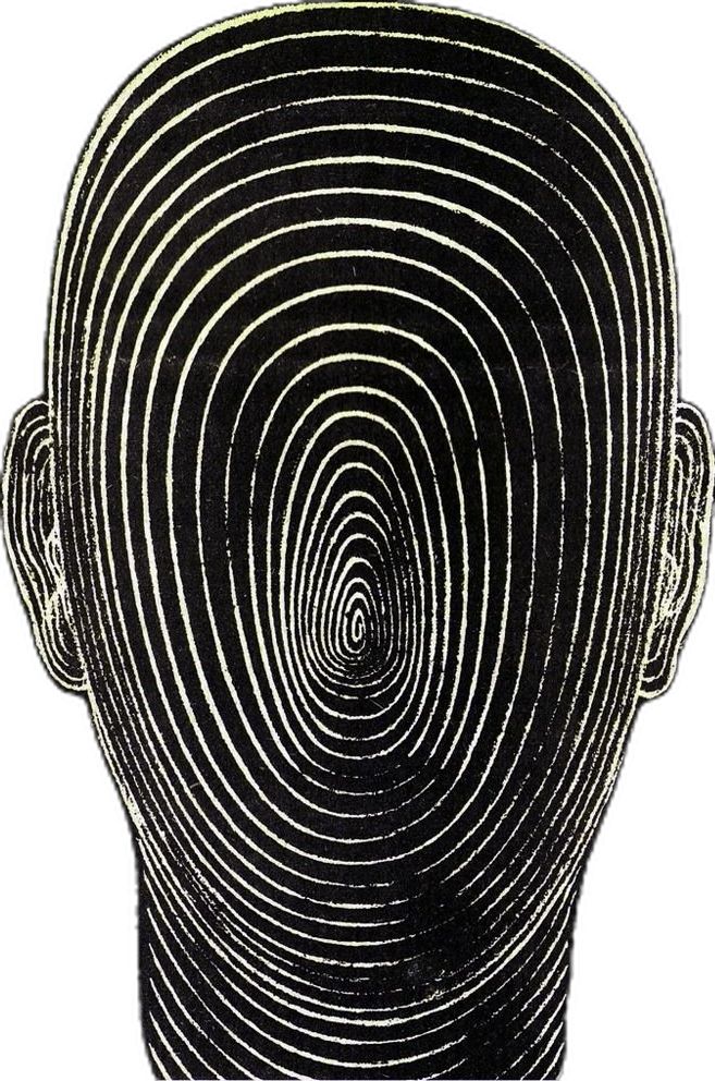 an image of a man's head with lines in the shape of a spiral