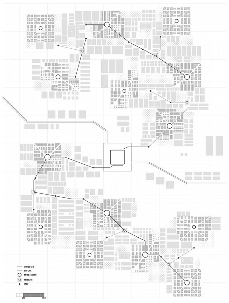 a map with lines and dots on the ground, all connected to each other in different directions