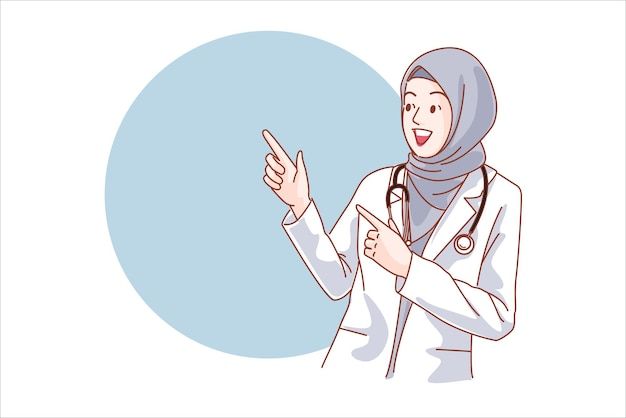 a woman wearing a hijab pointing at something with her hand in the air