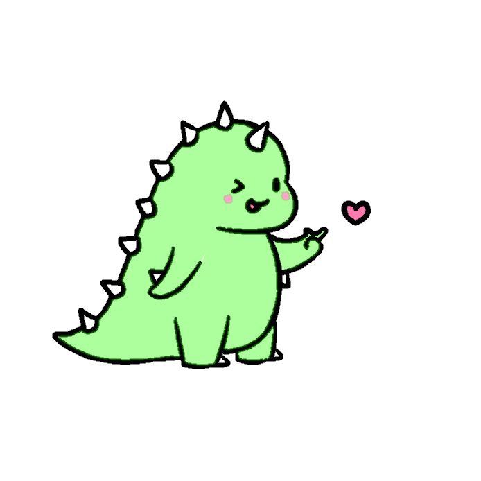 a drawing of a green dinosaur holding a heart