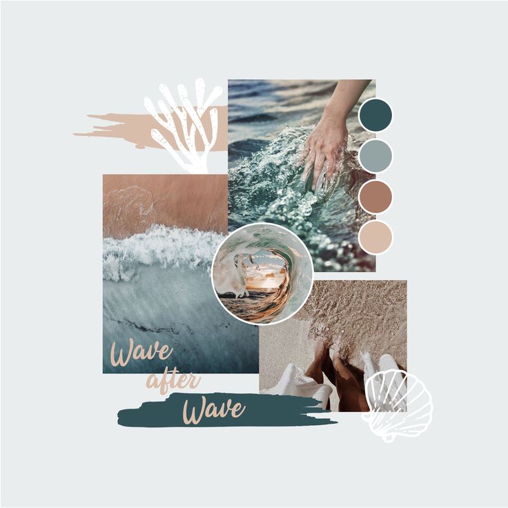 a collage with different images and words on it, including hands reaching for the water