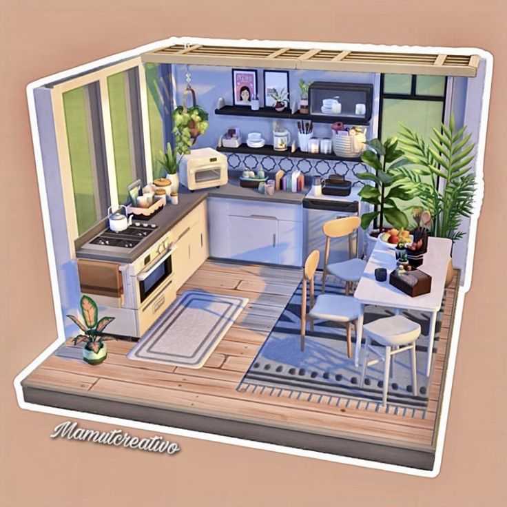 Sims 4 Kitchen Base Game, Sims 4 Gallery Id, Sims 4 Small Kitchen, Sims House Interior, Sims Decor Ideas, Sims Living Room Ideas, Sims 4 Kitchen Ideas, Sims 4 Living Room Ideas, Sims 4 Dining Room