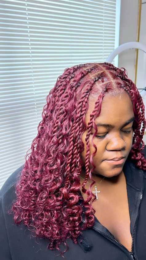 Boho Bob Twist, Island Twist Burgundy, Short Red Passion Twist, Bob Island Twist, Red Twists Black Women, Island Twist Boho Bob, Burgundy 4c Hair, Burgundy Braids Black Women, Burgundy Island Twist