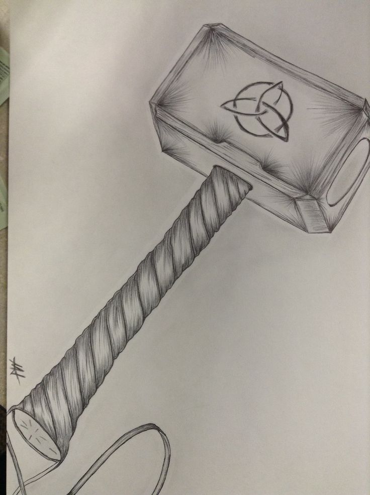 a pencil drawing of a hammer and an object