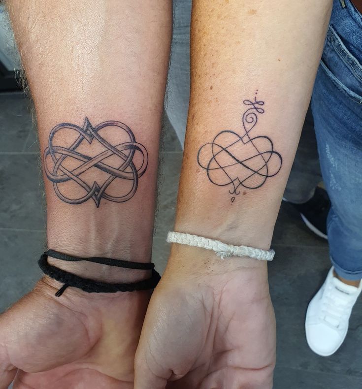 two people with matching tattoos on their arms