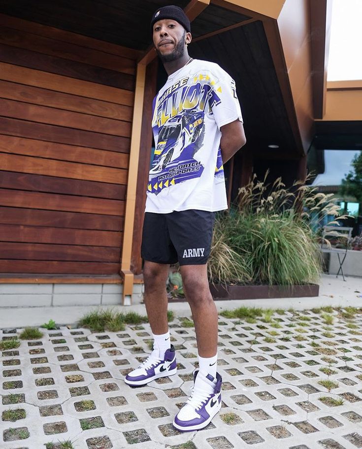 Jordan 1 Purple Outfit, Jordan 1 Purple Outfit Men, Purple Shoes Outfit Men, Mens Outfits With Jordans, Purple Dunks Outfit Men, Jordan 1 Court Purple Outfit Men, Court Purple Jordan 1 Outfit Mens, Jordan 1 With Shorts Men, Jordan 1 Court Purple Outfit