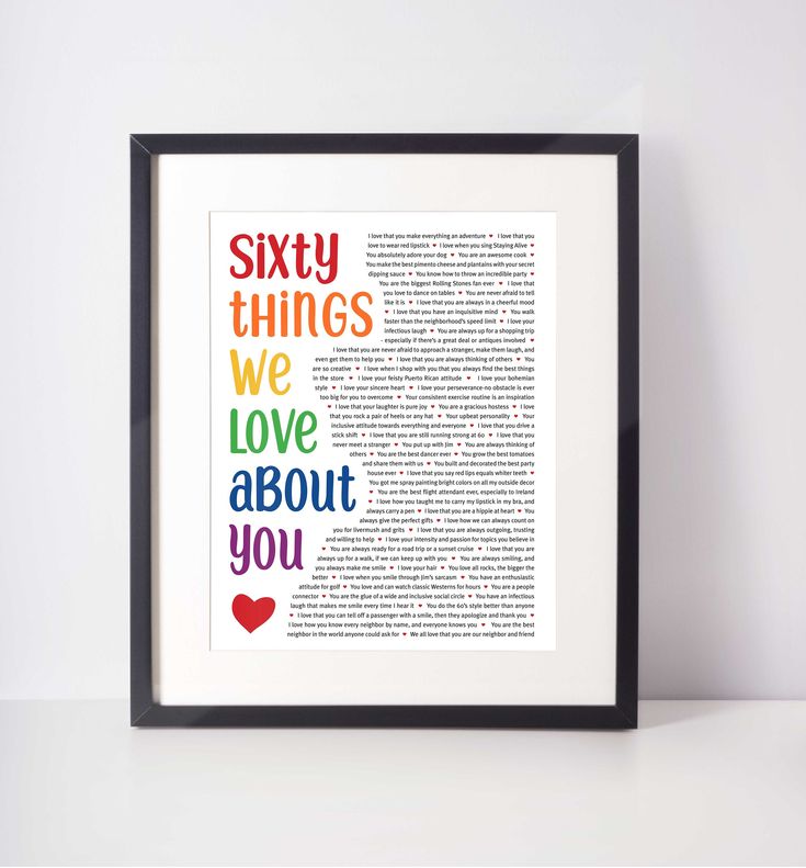 a framed book page with the words forty things we love about you