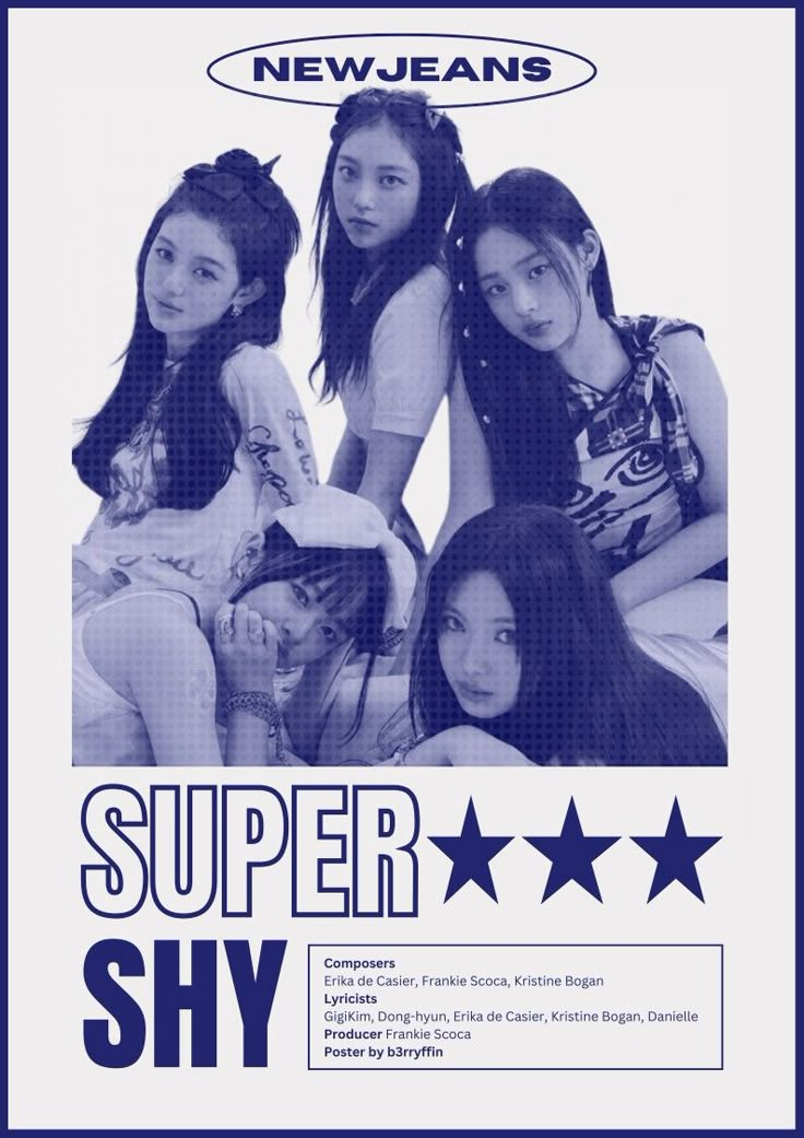 the poster for super shy's new jean's album, featuring four girls