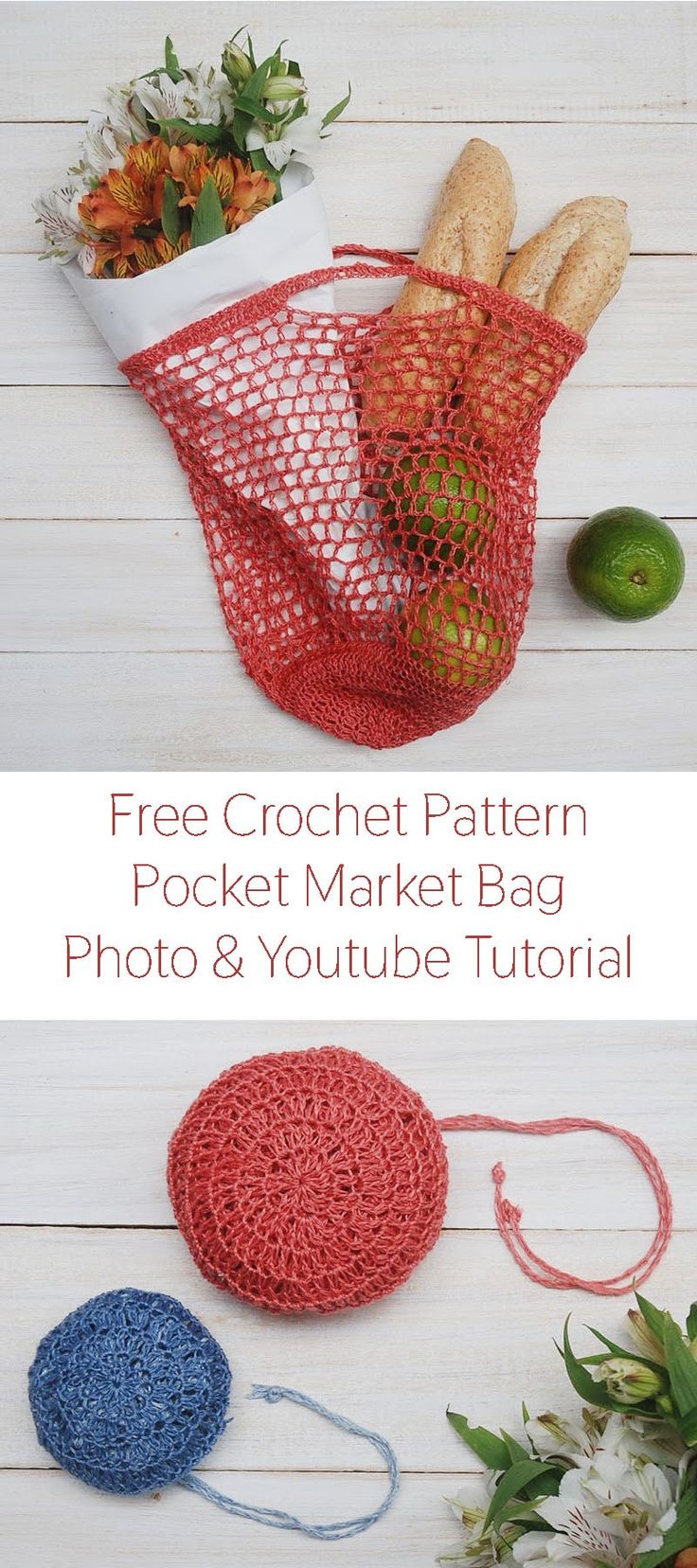 the free crochet market bag pattern is shown