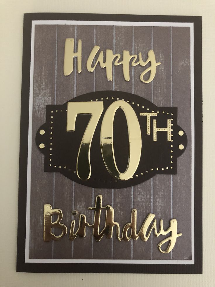 a 70th birthday card with the number seventy on it and gold foiled ...