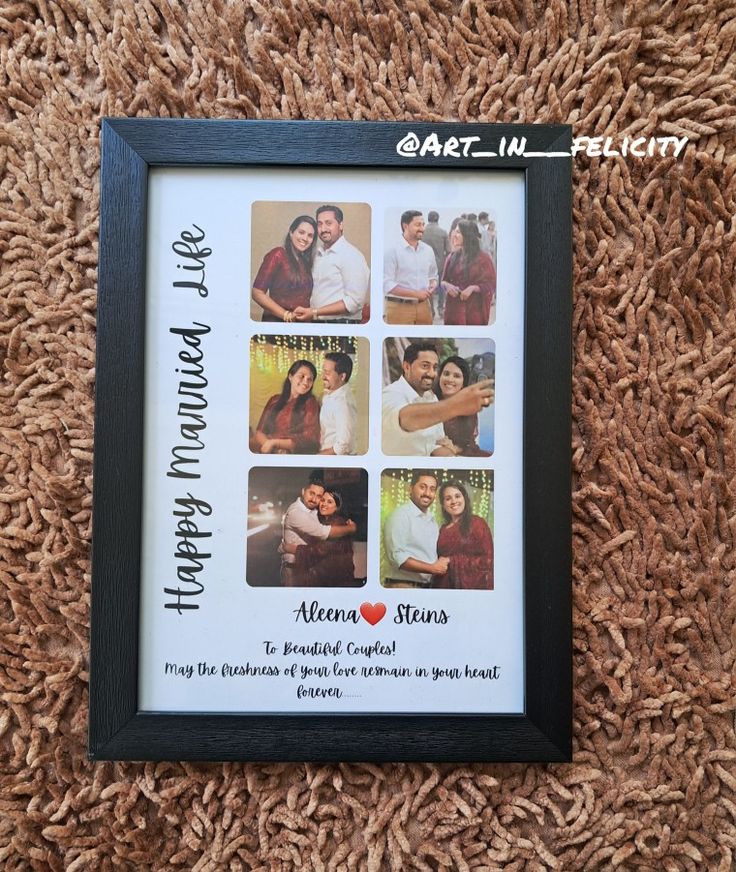 a black frame with pictures on it that says, happy anniversary to the two beautiful couples