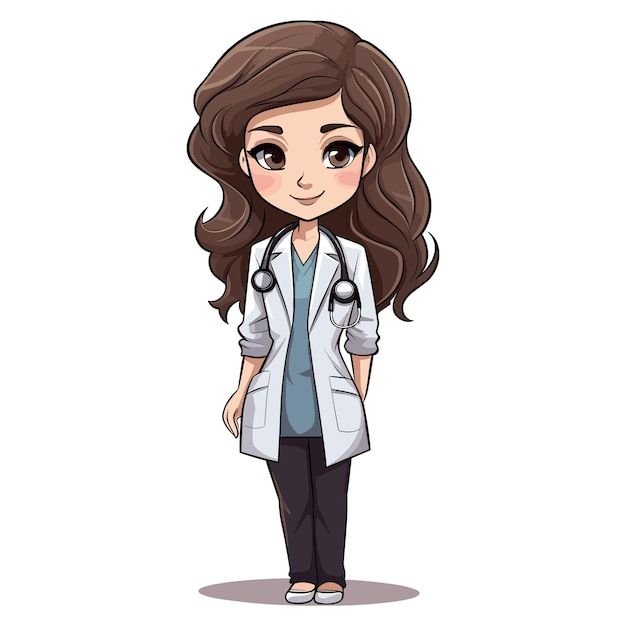 a cartoon girl in a doctor's coat standing with her hands on her hips