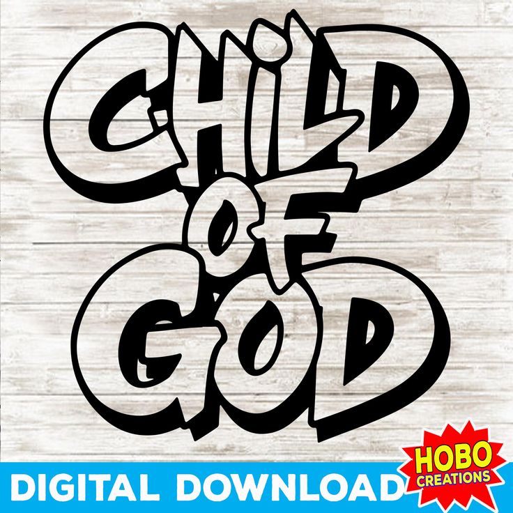 the word child of god is written in black ink on a white wood plank background