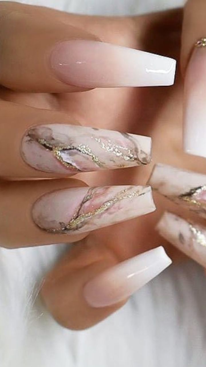 Cute Marble Nails Acrylic, Marble And Glitter Acrylic Nails, Nails Inspiration For Wedding Guest, Marble Nail Designs Coffin, 3d Acrylic Nail Art Designs, Acrylic Marble Nail Designs, Nude Marble Nail Designs, Nails Inspo Trendy 2023, Mermer Nails