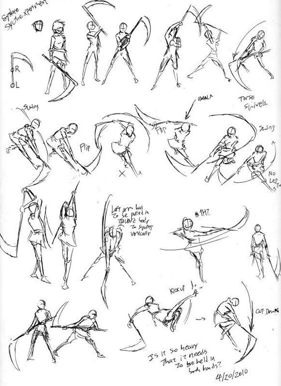 some sketches of people doing different poses