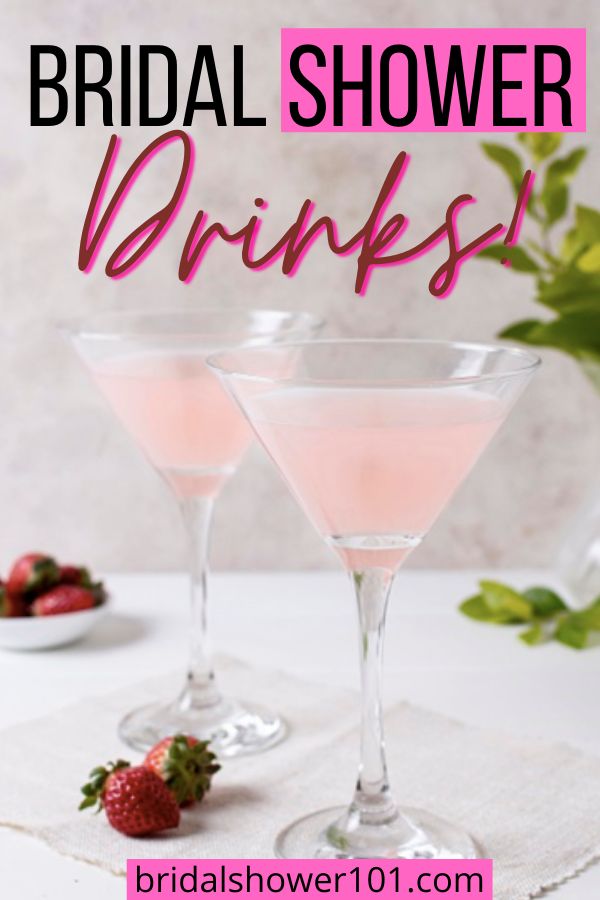 the bridal shower drinks are served in martini glasses with strawberries on the side