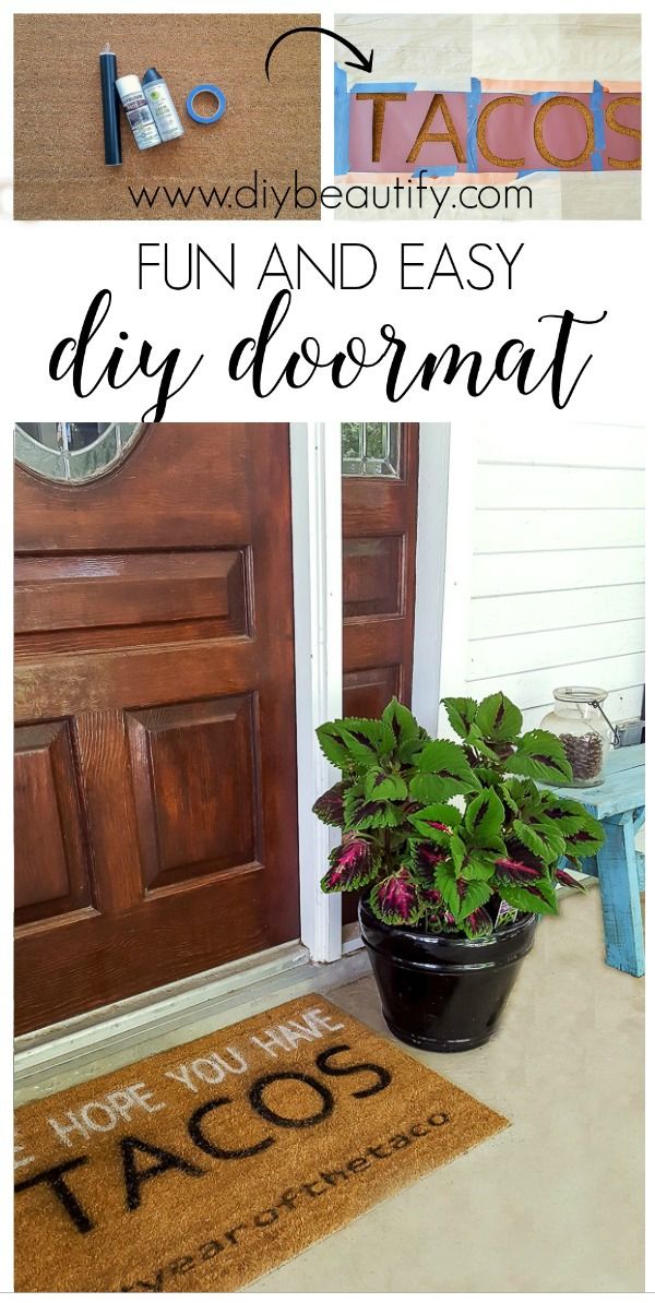 diy doormat with the words tacos on it and an image of a potted plant