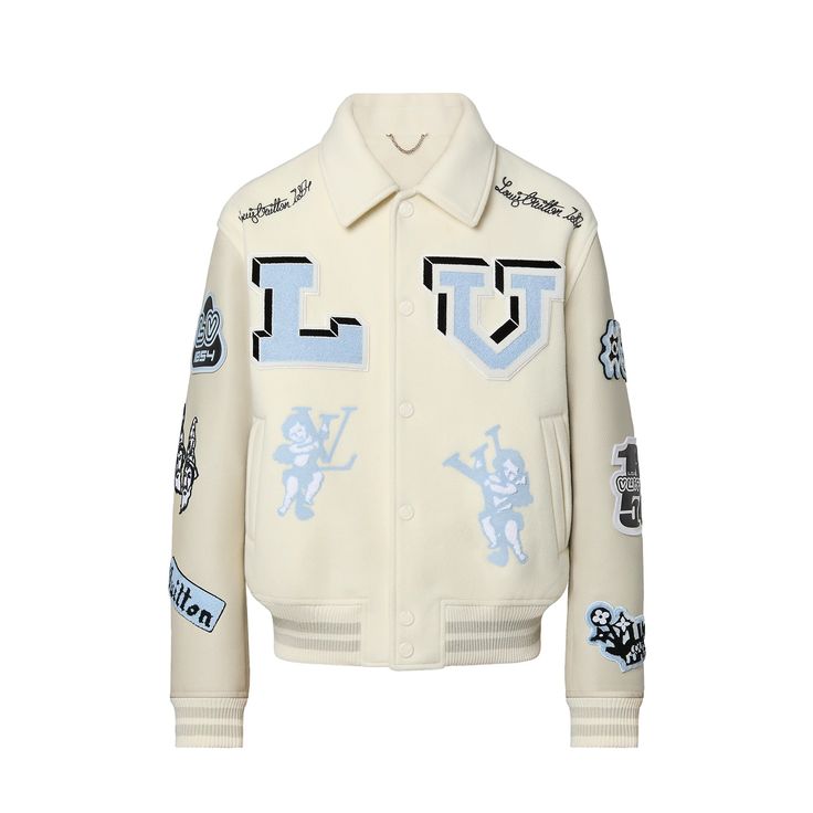 Check out the Louis Vuitton Multi-Patches Mixed Leather Varsity Blouson Milky White available on @StockX Louis Vuitton Jacket, Leather Street Style, Louis Vuitton Official Website, Letterman Jacket, Louis Vuitton Official, Milky White, Genuine Leather Jackets, Louis Vuitton Men, Leather Sleeve