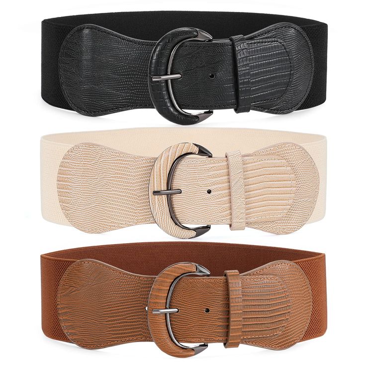 PRICES MAY VARY. Wide Elastic Waist Belt -- Made of Elastic band, alloy buckle and quality faux leather. Stretch waist belt is stylish and comfortable. Faux leather hook buckle fastening design, convenient to wear and take off. Size Details -- Extra Small to large women high waist belt is suitable for waist size 20"-24"/25"-30"/31"-36"/37"-42"/43"-48". Belt Width: 2.95"/7.5cm. This waistband can shape your waist well. Package Included -- You will get 3 pieces stretchy waist belts, including blac Wide Belts For Women, Plus Size Belts, Nice Belts, Waist Belts, Style 2023, Belt Vintage, Obi Belt, Red Belt, Ladies Dresses