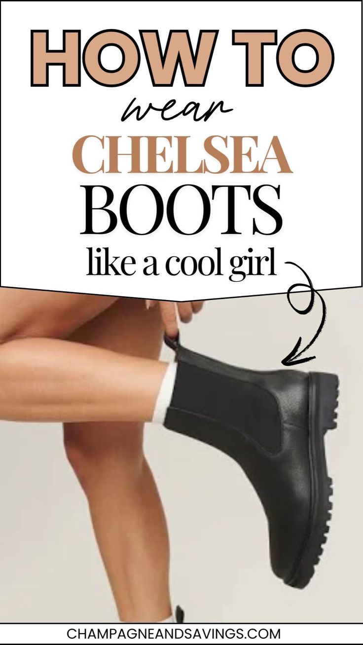 Master the art of styling Chelsea boots with these 12 outfit ideas. From sleek women's fashion tips to creative ways to style women's shoes like booties, this post is your ultimate guide. Stay trendy and comfortable with Chelsea boots as your go-to footwear. Black Chelsea Ankle Boots Outfit, Womens Black Boots Outfits, Black Dress Chelsea Boots, No Heel Boots Outfit, Socks Over Jeans With Boots, Lug Ankle Boots Outfit, Leggings And Chelsea Boots Outfit Winter, Ankle Chunky Boots Outfits, Mini Skirt Chelsea Boots Outfit