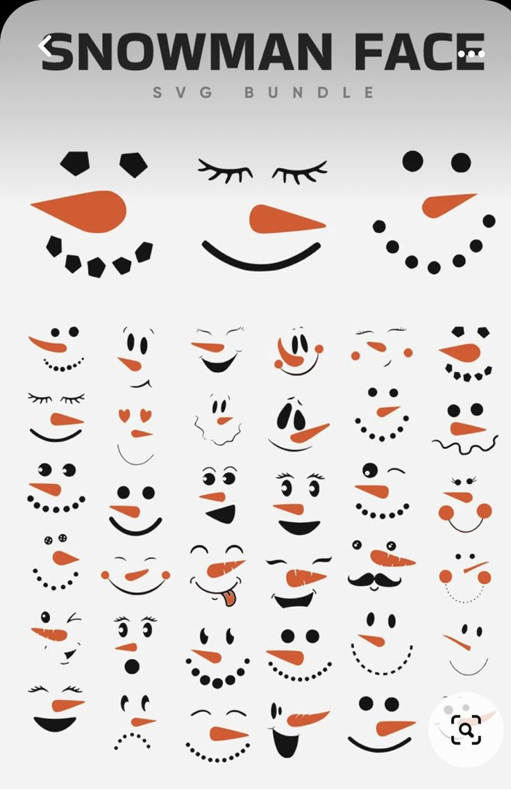 the snowman face svg bundle is shown in orange, black and white colors