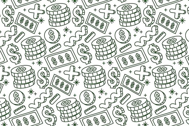 a black and white pattern with money symbols