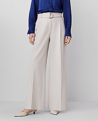 Our belted pleated wide-leg pant is a modern must-have, with a perfect drape and high waist that endlessly flatters. Front zip with double hook-and-bar closure. Belt loops. Self tie buckle belt. Front pleats. Front off-seam pockets. Back besom pockets,Leg Shape:Wide-Leg – a new must-have with a statement leg and flattering high waist,Rise:High rise: sits 1/2" to 1" below natural waist,Imported:Imported,Fit:Tailored & fitted,Length:Full length: 31" inseam with 26 1/2" leg opening,Fabrication:67% Buckle Belt, Ann Taylor, Wide Leg Pants, Full Length, High Waist, Wide Leg, High Rise, Size 12, High Waisted