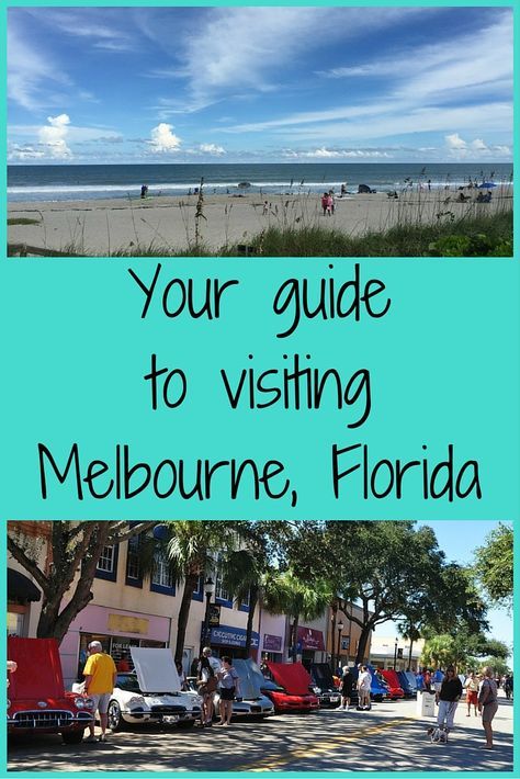 people walking on the beach with text overlaying your guide to visiting melbourne, florida