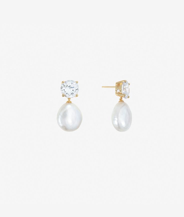 14ct Gold Plated Brass Measurement: 22mm/0.86in Made of genuine freshwater pearl and may differ in shape and color. Diamond Wedding Earrings, Diamond And Pearl Earrings, Diamond Earrings Wedding, Freshwater Pearls Earrings, Pearl Earring, Wedding Earrings, Diamond Wedding, Fresh Water, Freshwater Pearls