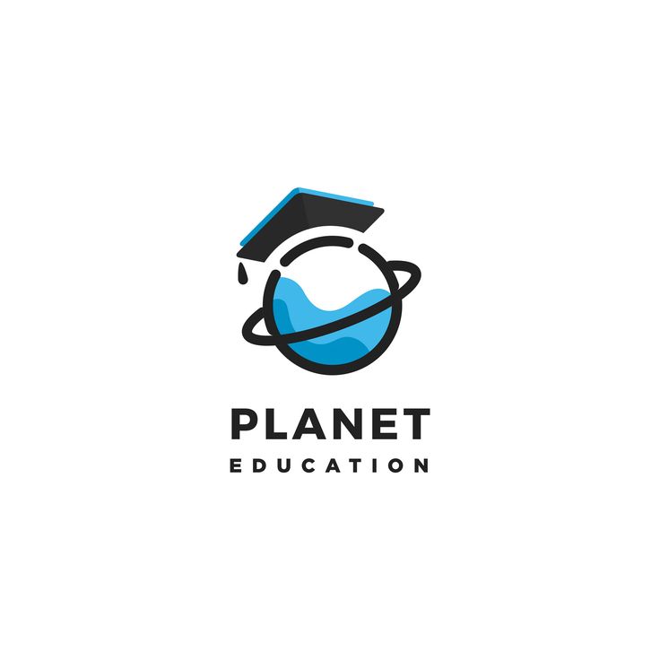 the planet logo is designed to look like it has a graduation cap on top of it