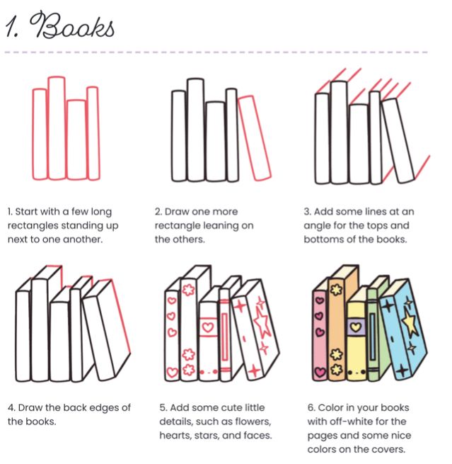 how to draw books with pencils and markers on the page, step by step instructions