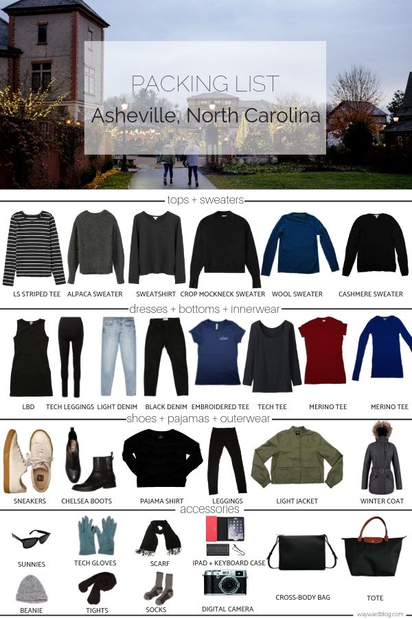 the packing list for ashville, north carolina