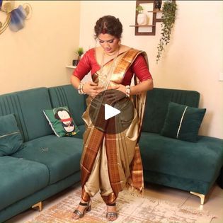 Dhoti Style Saree Draping, Marathi Style Saree Draping, Dhoti Saree Drape, Marathi Saree Draping, Marathi Style Saree, Marathi Saree Look, Dhoti Sari, Silk Video, Dhoti Style Saree