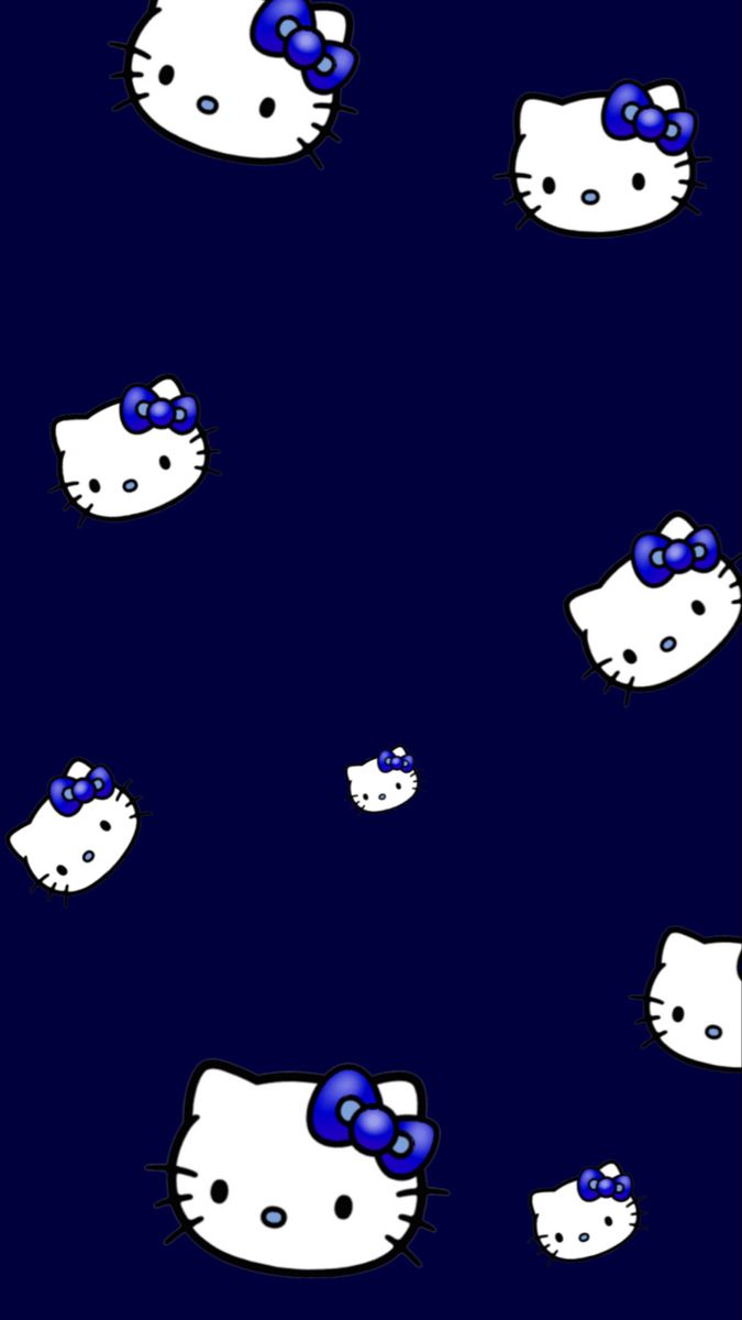 an image of hello kitty wallpapers in blue and white colors on a black background