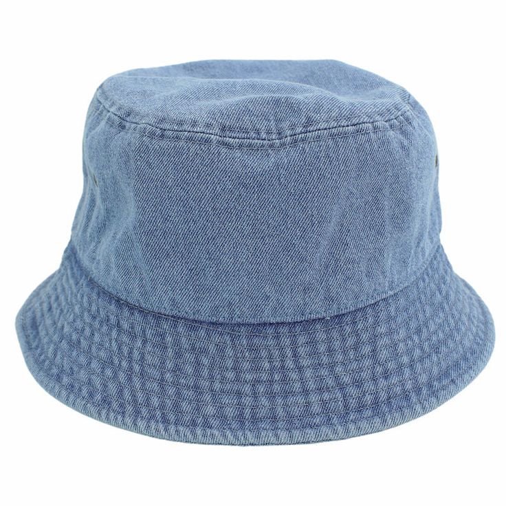 a blue denim bucket hat on a white background