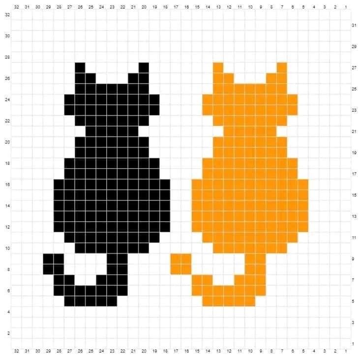 a cross stitch pattern with an image of a cat and a dog in the same color