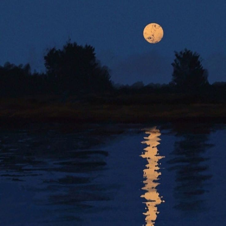 the full moon is reflected in the water