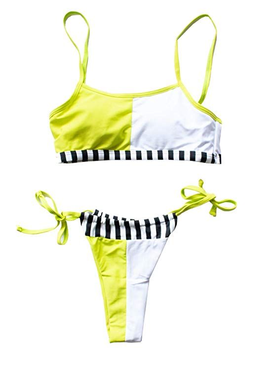 Amazon.com: Runner Island Womens Sporty Color Block String Bikini Swimsuit Two Pieces Set with Sexy Cheeky Brazilian Bottoms: Clothing Sporty Swimwear, Colorblock Swimsuit, Lifting Workouts, Swimsuit Fabric, Vacation Packing, Swimsuit Set, Swimwear Collection, Neon Yellow, Cami Tops