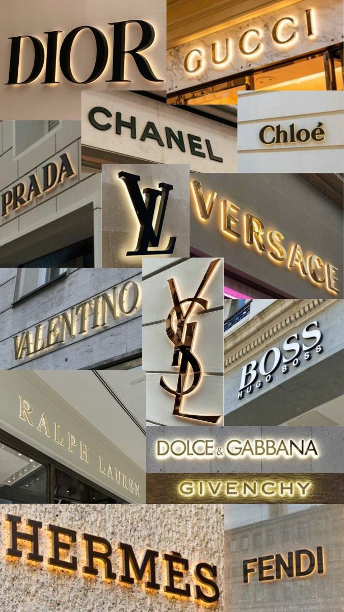 Rich Brands Aesthetic, Vision Board Photos Fashion Designer, Wallpaper Iphone Designer Brand, Designer Brand Aesthetic, Luxury Brands Wallpaper, Rich Brands, Luxury Brands Aesthetic Wallpaper, Luxury Lifestyle Vision Board, Vision Board Rich