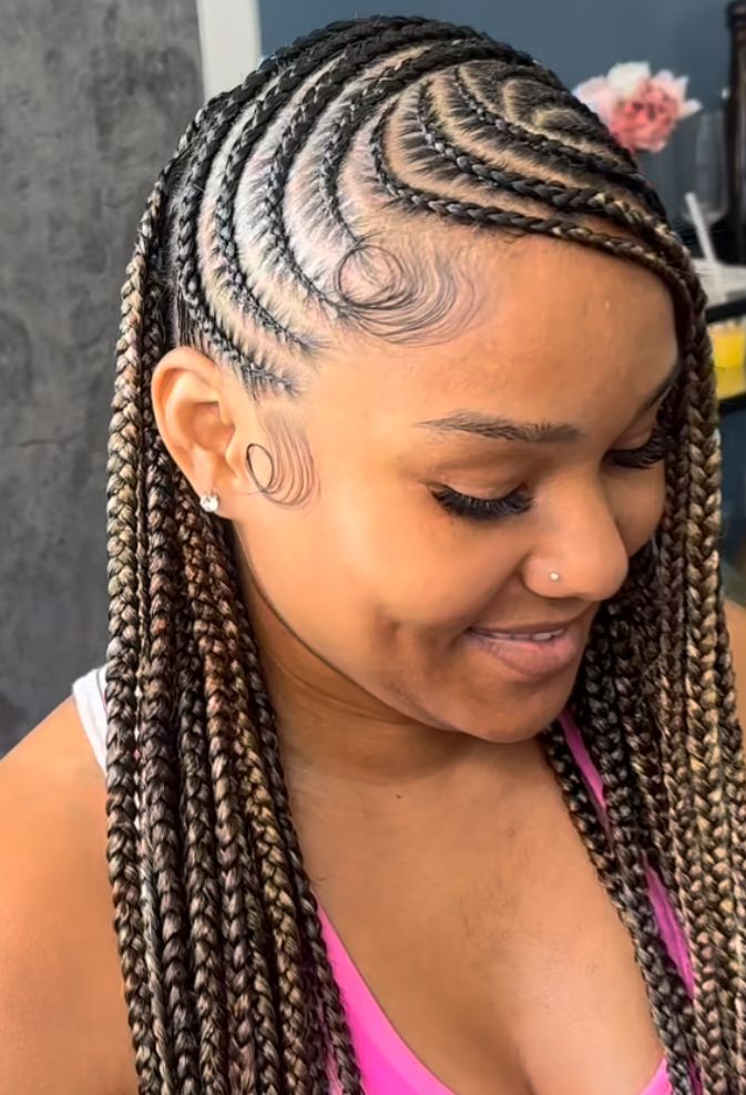 Canrows Going Back Braids, Hairstyles With French Braids, Braided Hairstyles Without Extensions, Ashanti Braids, Feeding Braids, Straight Back Hairstyles, Nigerian Braids, Feed In Braids Ponytail, Natural Curly Hair Care