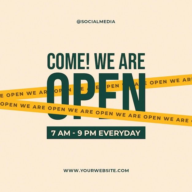 an open sign that says, come we are open 7am - 9pm everyday