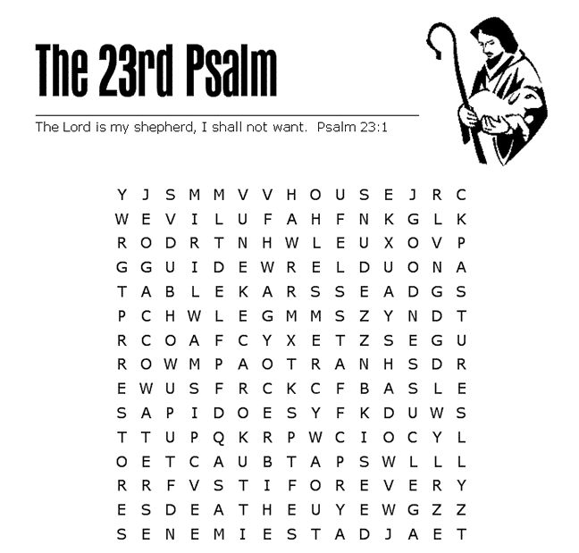 the 23rd psalm word search is shown in black and white