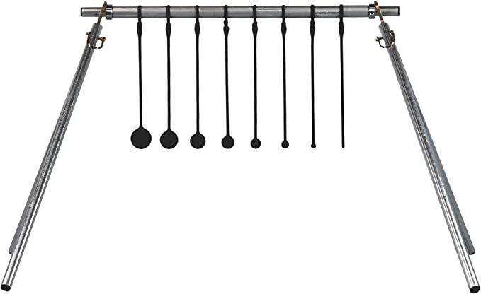 a metal rack with several spoons hanging from it's sides and two handles on each side